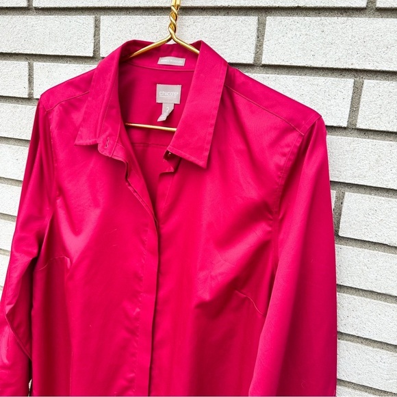 Chico’s Pink Wrinkle Resistant Sateen Tunic Button Down Cotton Shirt Large 2 - Picture 2 of 12